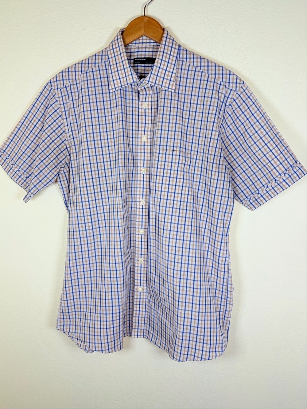 Woolworths Easy Care Plaid Button Up Shirt Men’s 16/41 Regular Fit Short Sleeve